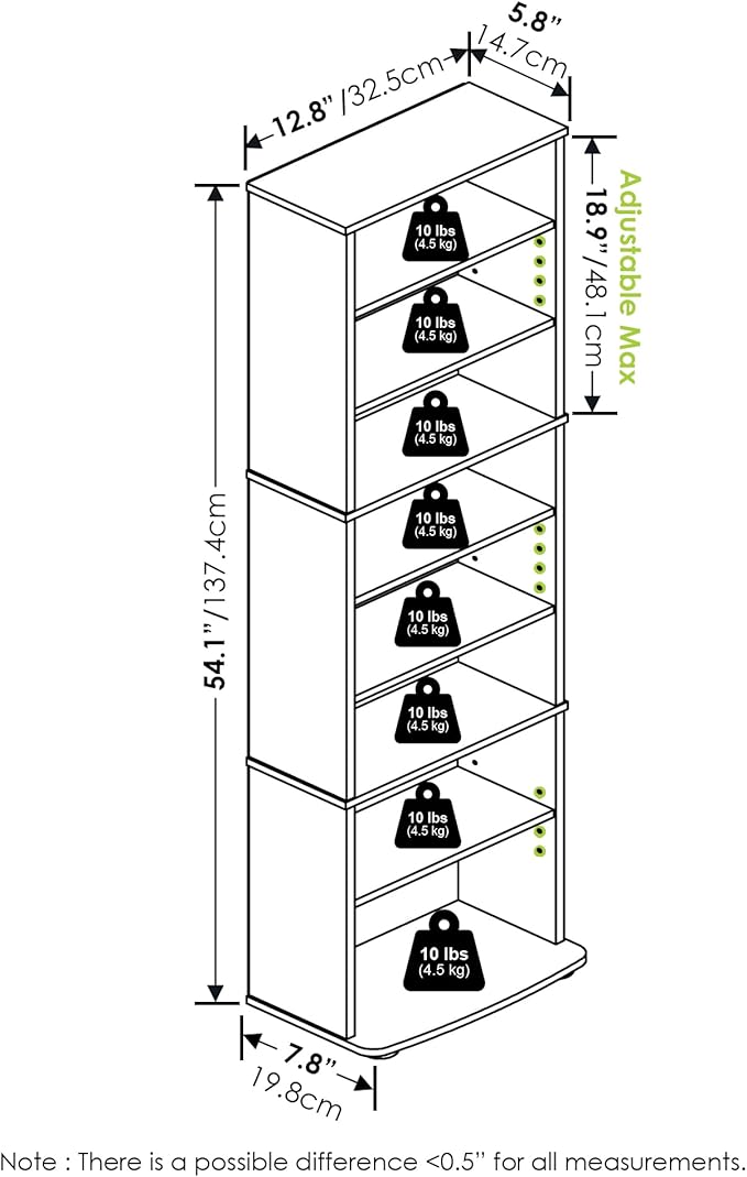 Furinno JAYA DVD Shelf, 8-Tier Tall Narrow CD Rack, Media Shelf - Image 3
