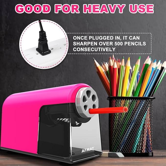 AFMAT PSX2 Electric Pencil Sharpener Heavy Duty, 6 Holes, Auto Stop Pencil - Image 5