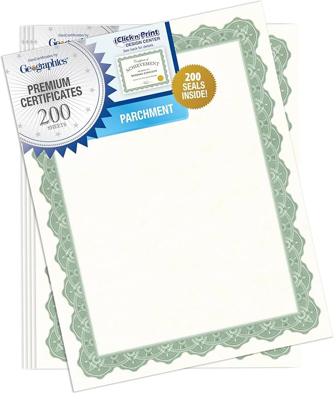 Geographics® 30% Recycled Blank Parchment Certificates, 8 1/2" x 11", Optima by Geographics