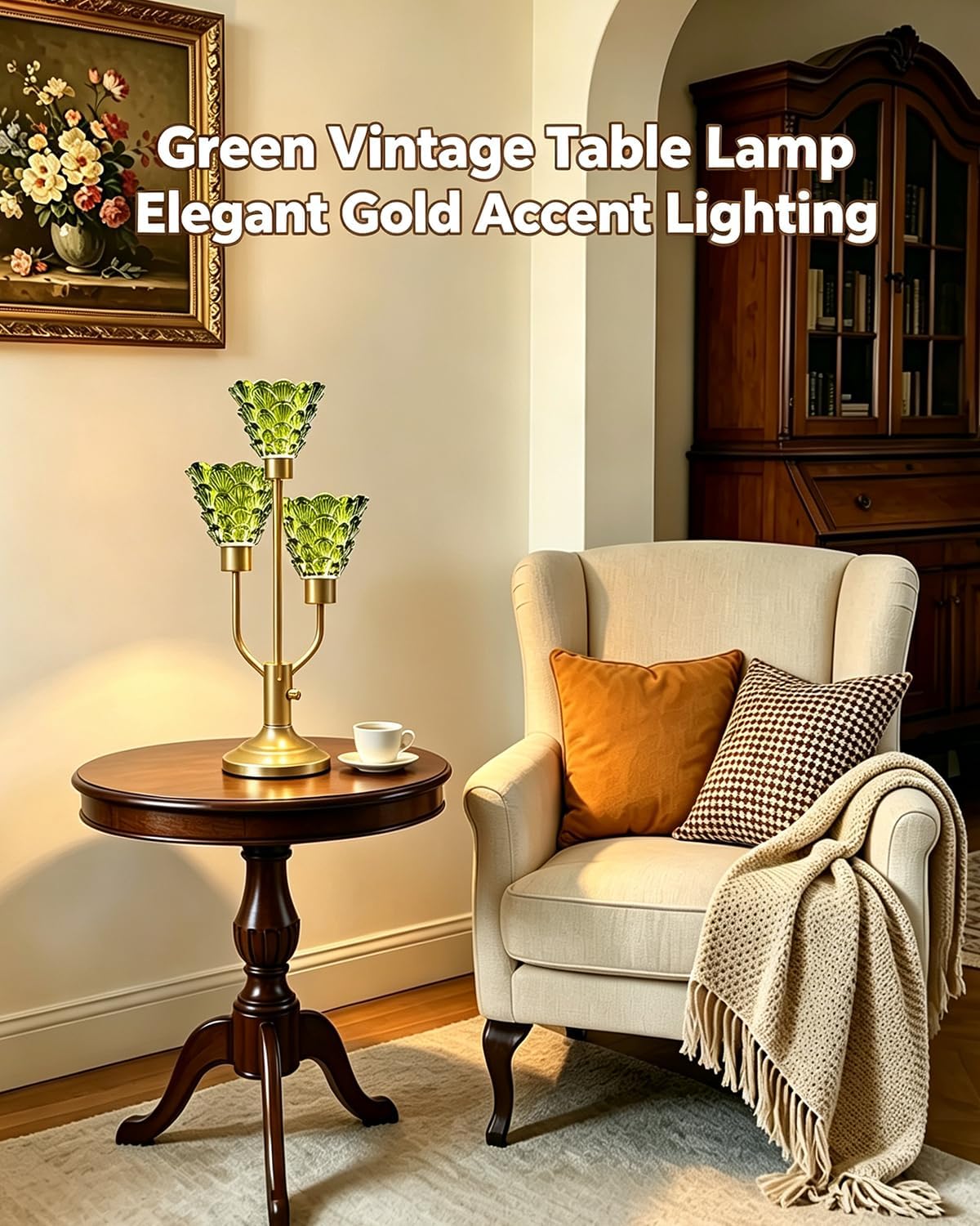 Lightdot Green Glass Mid Century Modern Table Lamp Dimmable Vintage Gift