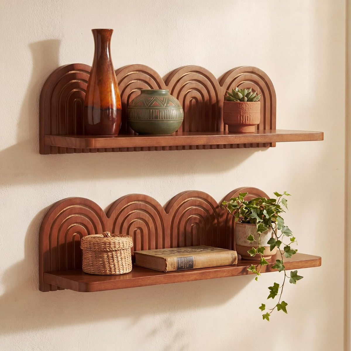 Briwooody Mid Century Floating Shelves Boho Wall Art Modern Rainbow Arch