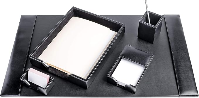 DACASSO Black Bonded Leather 5-Piece Desk Set - Image 9