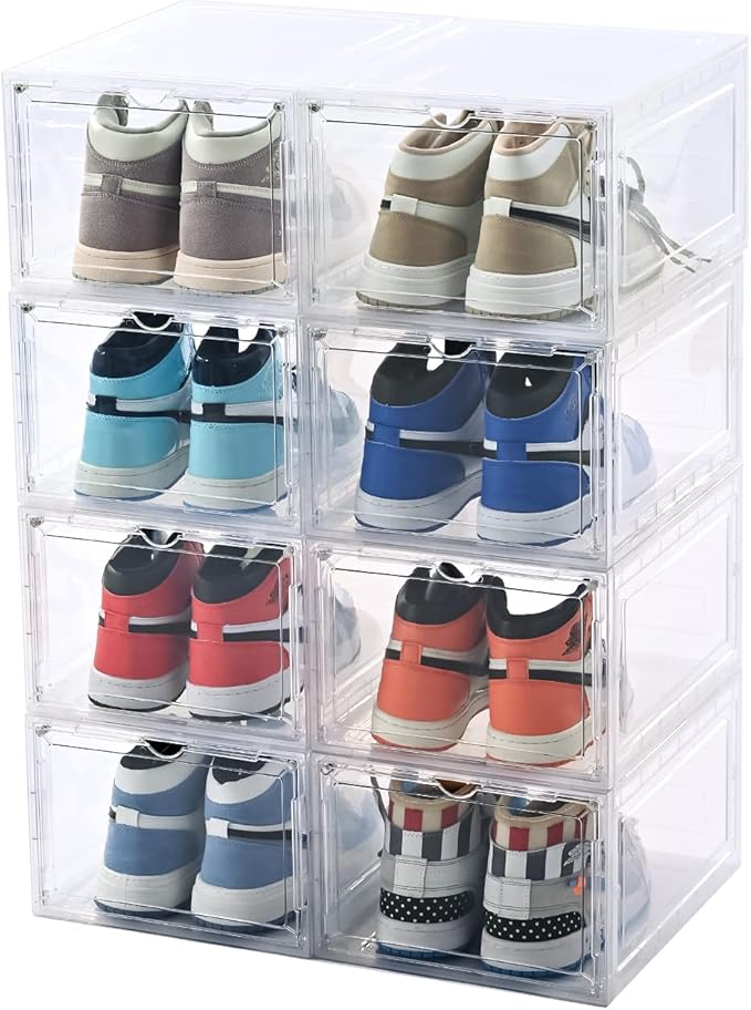 KEFA 8 Pack US 15 XXL Clear Shoe Storage Boxes Stackable, Shoe Organizer Clear by KEFASTORAGEBOX