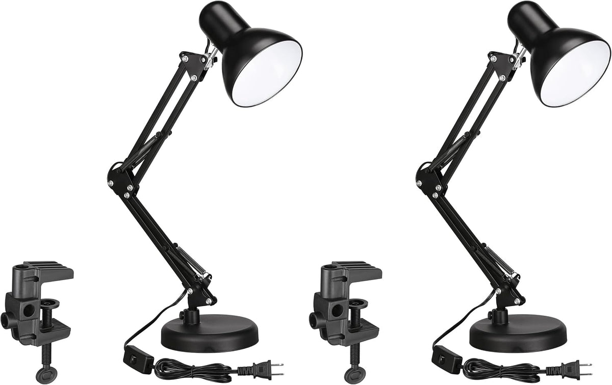 TORCHSTAR Metal Desk Lamp, Adjustable Swing Arm, E26, Black (Pack of 2)