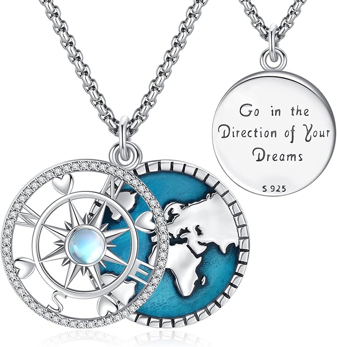 Compass Necklace for Women Men 925 Sterling Silver Pendant Urn Necklaces for by Eusense