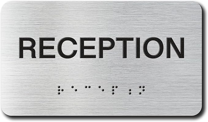 RECEPTION Signs with Raised Text & Grade 2 Braille, Brushed Aluminum/Silver by EliteSign