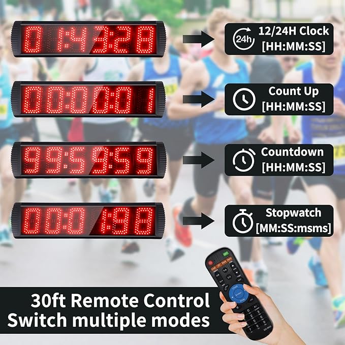 5 Inch 6-Digit LED Race Timer, Running Event Gym Timer - Image 3