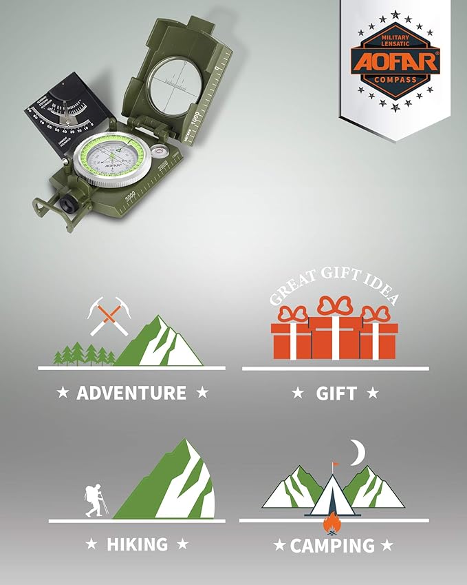 AOFAR AF-4074 Military Compass for Hiking, Lensatic Sighting Waterproof - Image 5