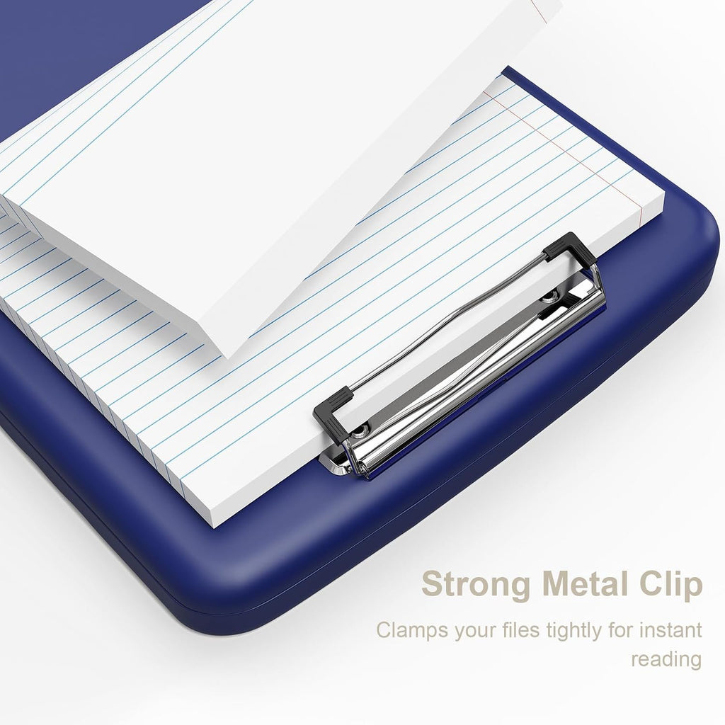 Piasoenc Clipboard with Storage, 8.5 x 11 Clip Board with Pen Holder,Blue | High Capacity, Heavy Duty Plastic Organization Box for A4 Legal Paper Folder, Folio & Side-Opening Nurses, Teachers, Student
