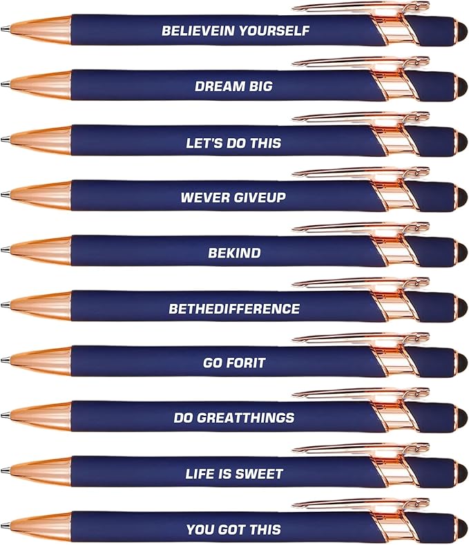 CRME 10pcs Funny Quotes Blue Ballpoint Pens Set 1mm Black Ink Pens by Unknown