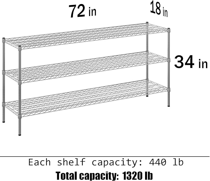 Regal Altair 18" Deep x 72" Wide x 34" Height Wire Shelving Kit | 3-Tier | NSF - Image 3