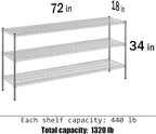 Regal Altair 18" Deep x 72" Wide x 34" Height Wire Shelving Kit | 3-Tier | NSF - Image 3