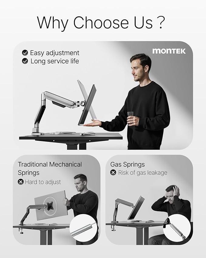 monTEK Deluxe Monitor Arm up to 40 Inch Holds 26.4 lbs Curved Screens Aluminum - Image 2