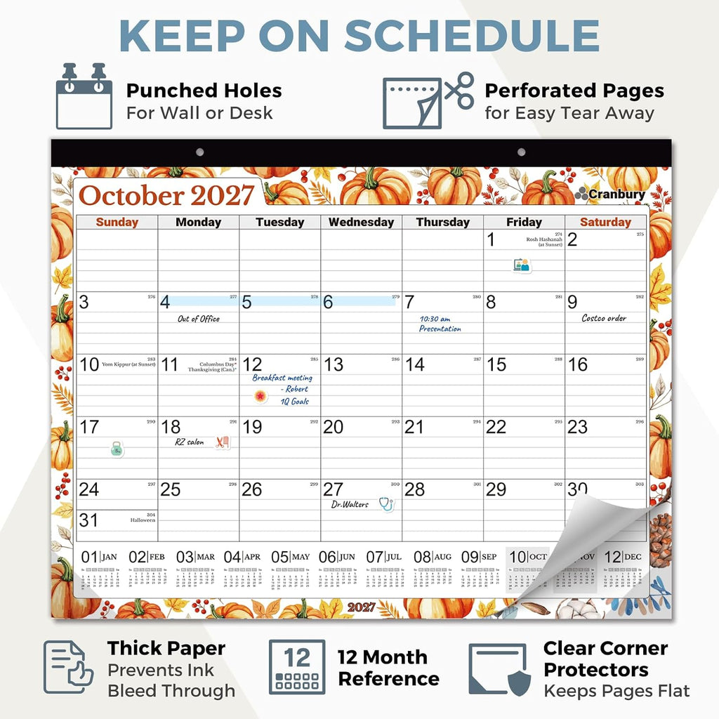 CRANBURY 2026-2027 Desk Calendar 22x17, 18-Month Wall Planner | Large 22x17 monthly calendar with spacious writing blocks keeps schedules, deadlines, and events organized.