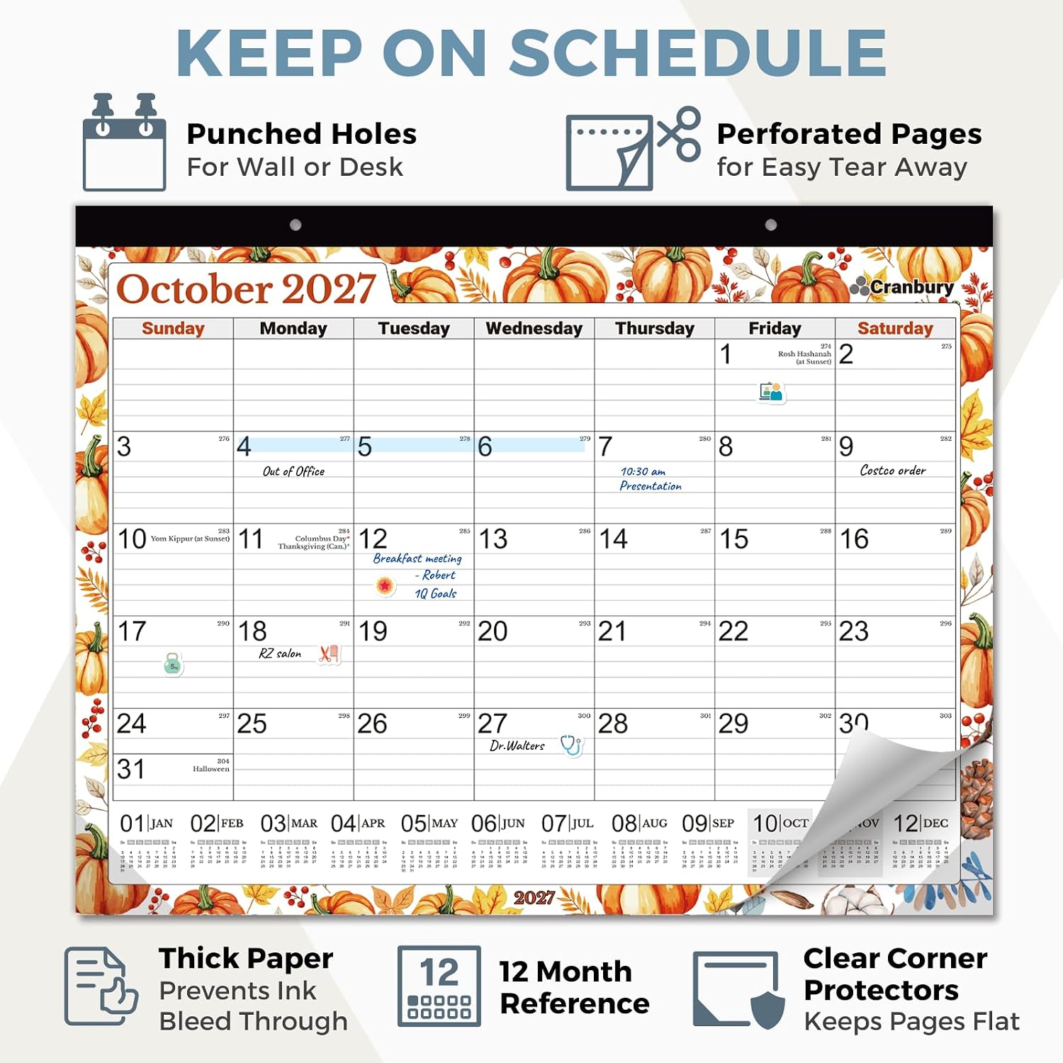 CRANBURY 2026-2027 Desk Calendar 22x17, 18-Month Wall Planner | Large 22x17 monthly calendar with spacious writing blocks keeps schedules, deadlines, and events organized.