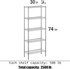 Regal Altair 14" Deep x 30" Wide x 74" Height Wire Shelving Kit | 5-Tier | NSF - Image 3