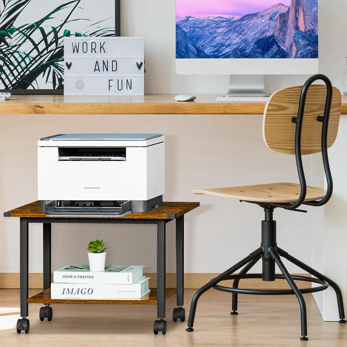 Lerliuo Under Desk Printer Stand, 2-Tier Industrial Rolling Printer Table