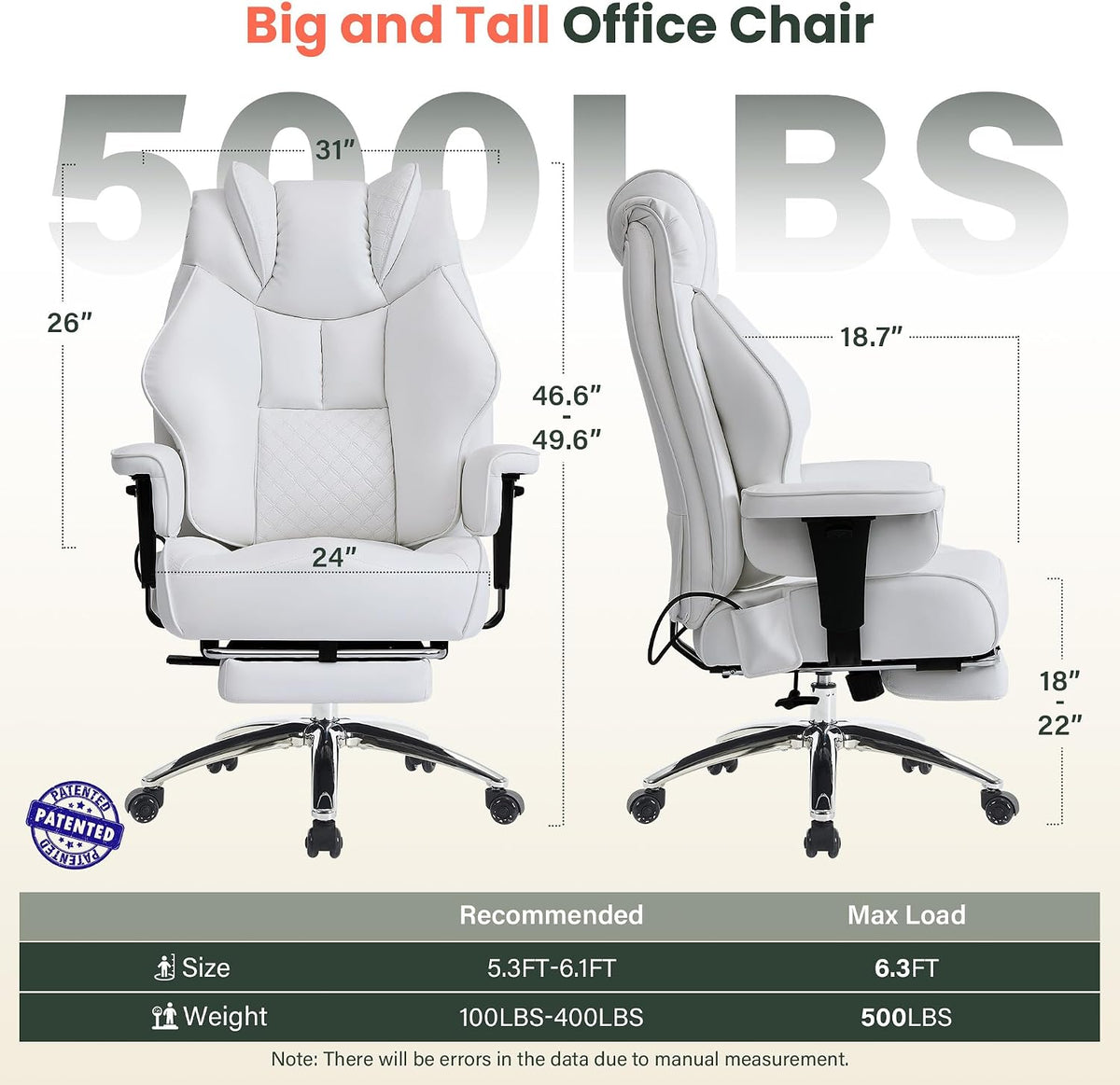 CIOMAN 500lbs Big and Tall Office Chair Adjustable Lumbar Support, Extra Wide...