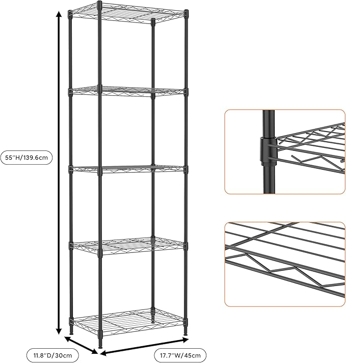 M MZG 5 Tiers Shelf Metal Storage Shelves Wire Rack Closet Organizers - Image 3