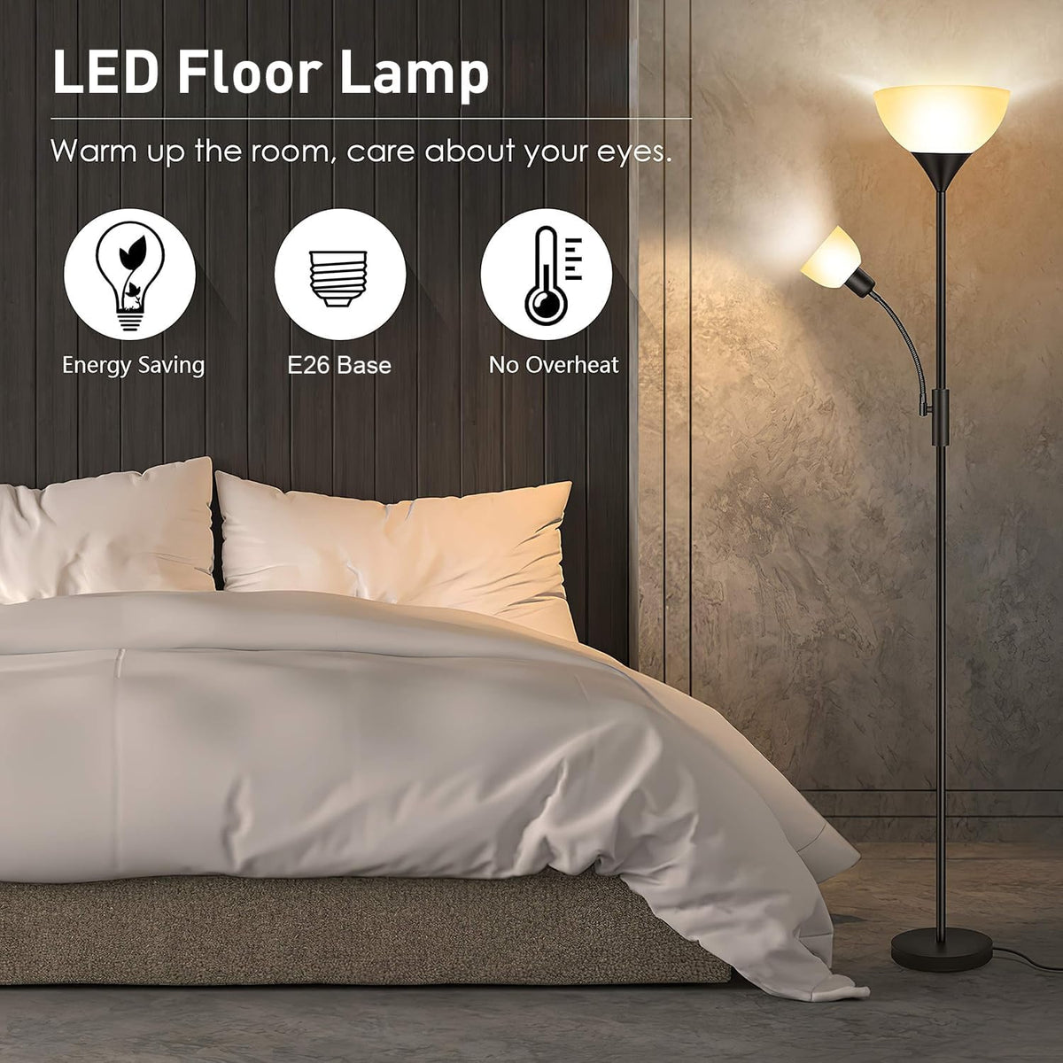 Floor Lamp Black, Standing Lamp, 71" Torchiere Floor Lamp with Adjustabl...