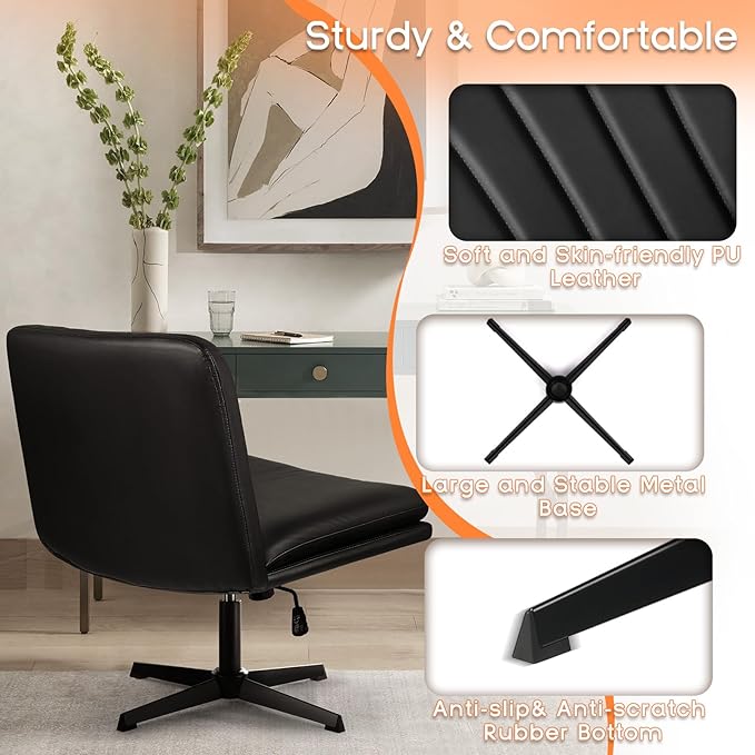 PUKAMI Criss Cross Legged Office Chair, Armless Office Desk Chair No Wheels - Image 5