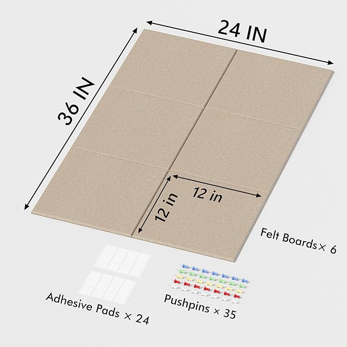 Neatsure Large Cork Board for Wall, 6 Panels Felt Tiles Tack Push Pin Board for - Image 3