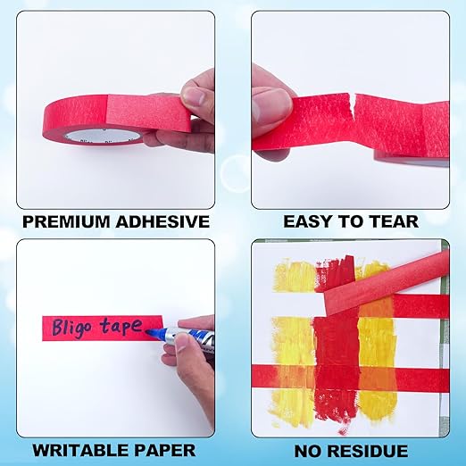 Bligo 10 Pack Red Painters Tape 1 Inch x 55 Yards, Medium Adhesive Masking Tape - Image 3