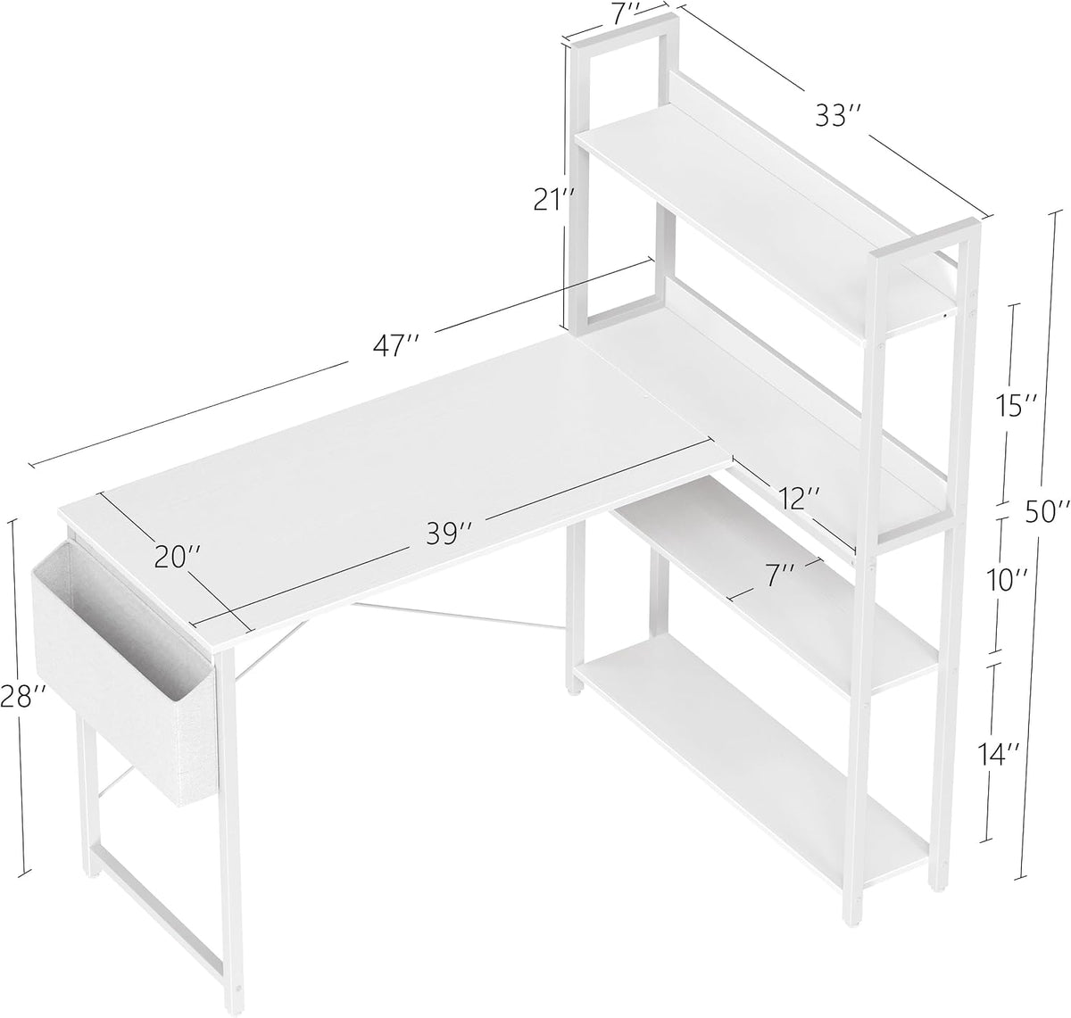 Treesland 47 Inch Computer Desk with Bookshelf, Corner Desk with Storage, L S...