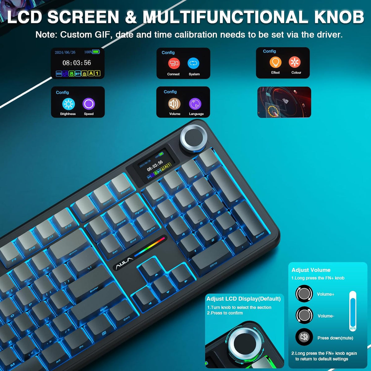 AULA F108 PRO - Wireless Mechanical Keyboard with Screen & Knob,Full Size...