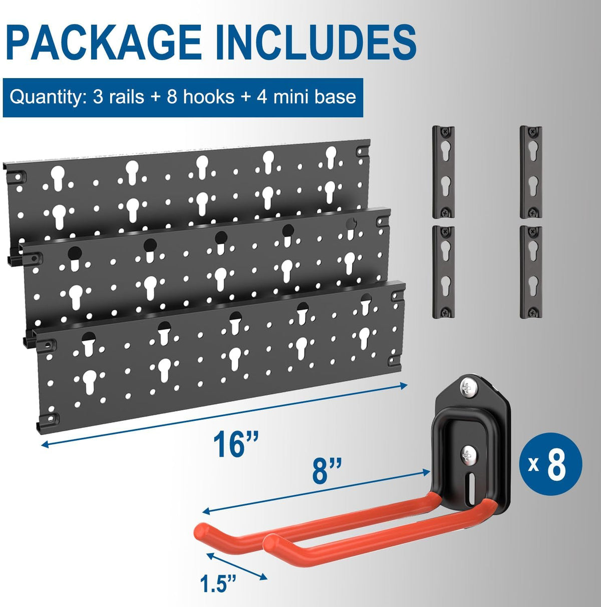 wallmaster wall mount garage tool storage rack folding, side view