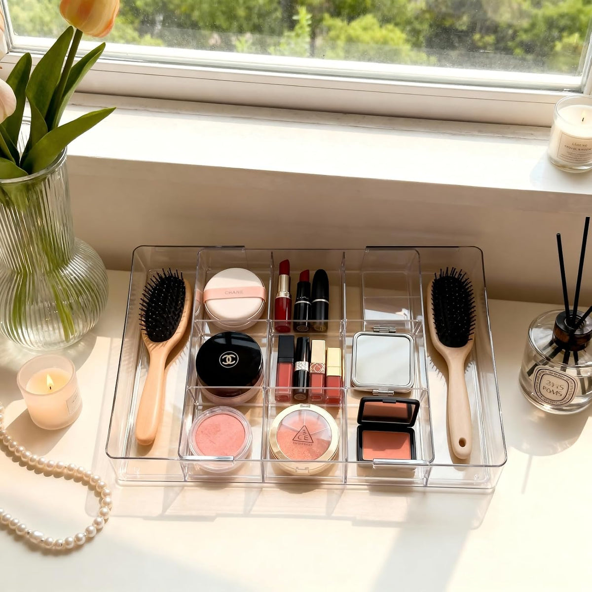 Acrylic Expandable Desk Drawer Organizer with 11 Adjustable Compartments
