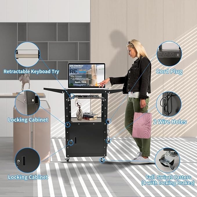 Upgraded AV Cart, Adjustable-Height Steel AV Cart - Image 4