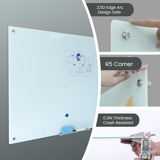 Magnetic Glass Dry Erase Board 36"x60" Glass Whiteboard 36"x60" Wall Mounted - Image 7