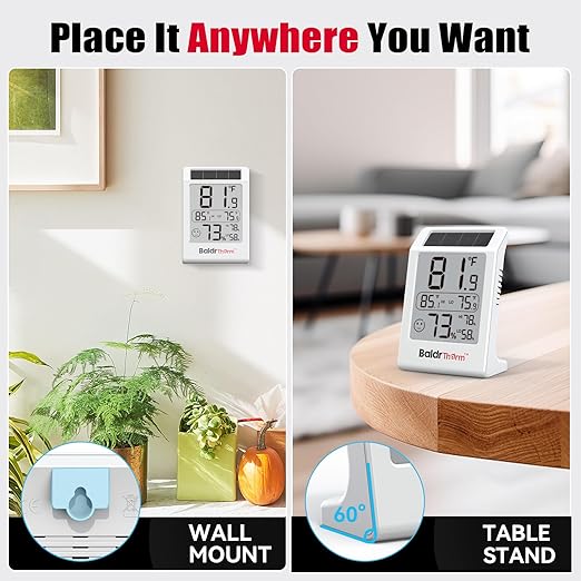 BaldrTherm Room Thermometer Indoor Humidity Meter, Solar-Powered 3.2'' Digital - Image 8