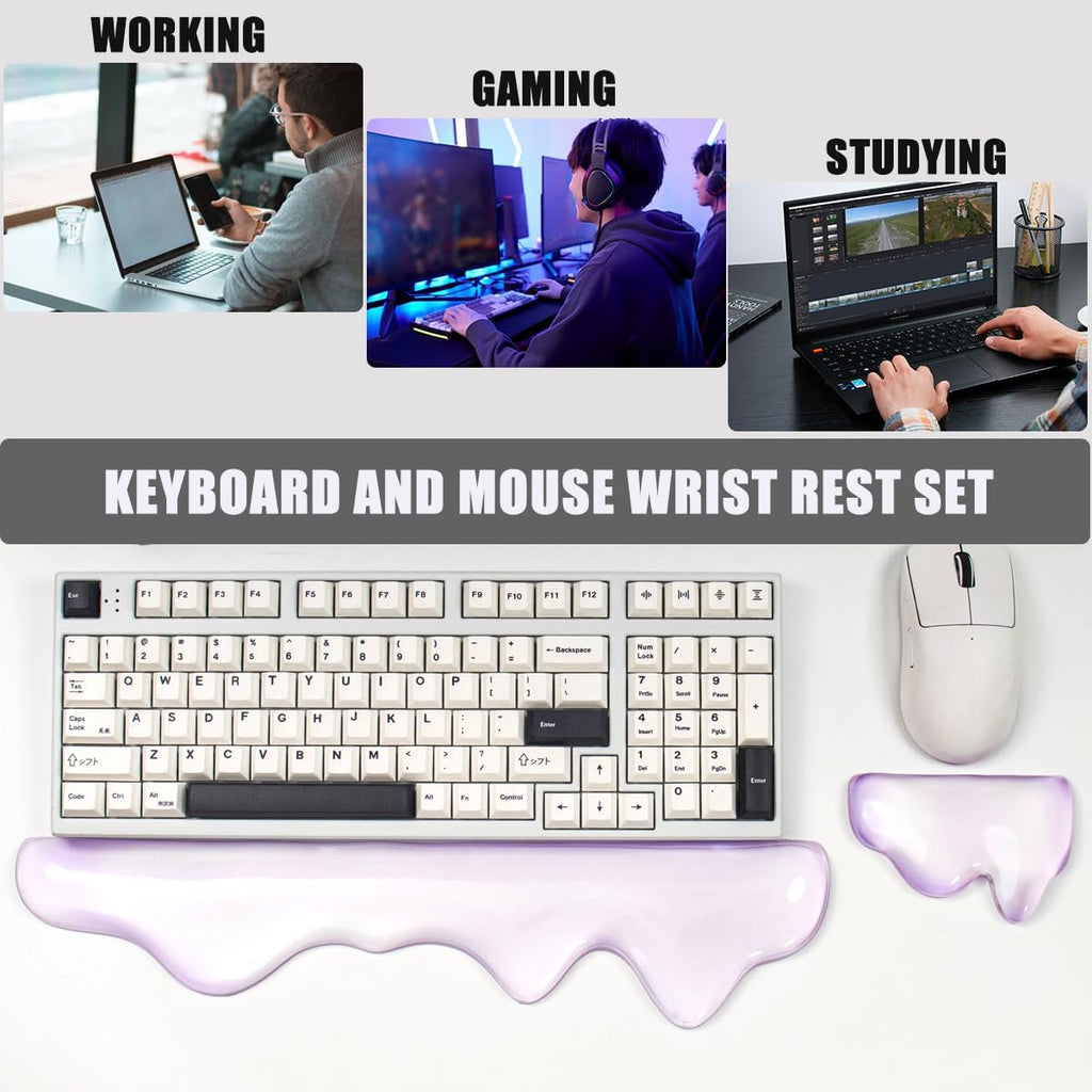 Gel Keyboard and Mouse Wrist Rest Set,Wrist Pad for Computer Keyboard | Purple Wrist Support for Keyboard 60%/68%/75%, Keyboard Cushion, Comfort & Support for Typing and Gaming