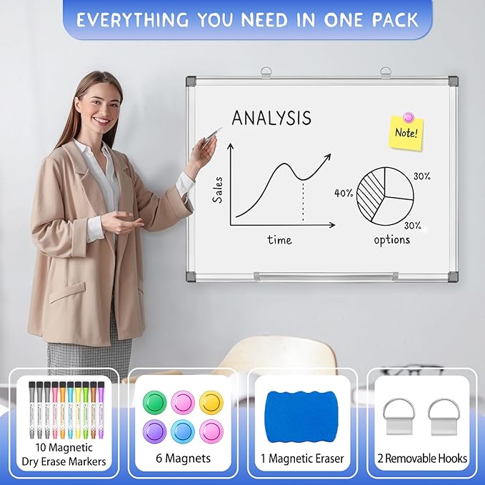 Grtard 18" x 12" White Board Dry Erase, Magnetic Dry Erase Boards, Hanging - Image 2