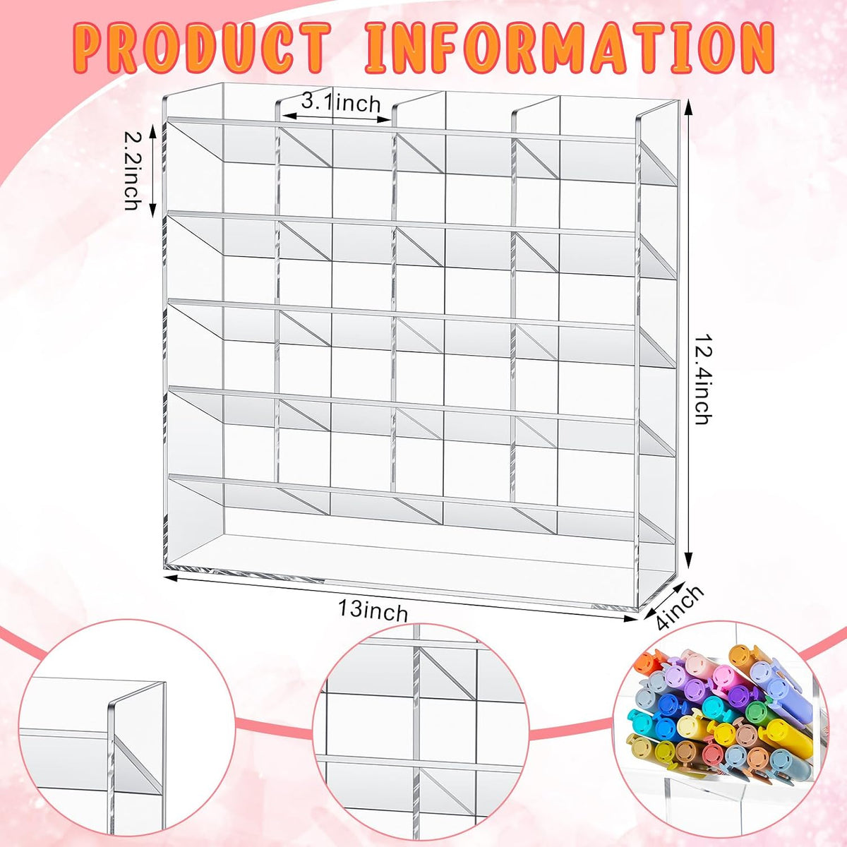 MotiMind Acrylic Pen and Marker Organizer for 250 Markers