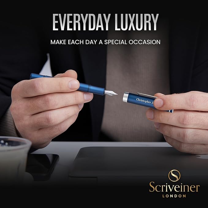 Scriveiner Personalized Luxury EDC Fountain Pen, Stunning Matt Blue Pocket Pen - Image 8