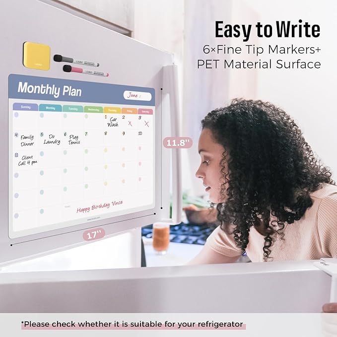 Loukin 17"x11.8" Dry Erase Calendar Set, Electrostatic Adsorption Whiteboard - Image 2