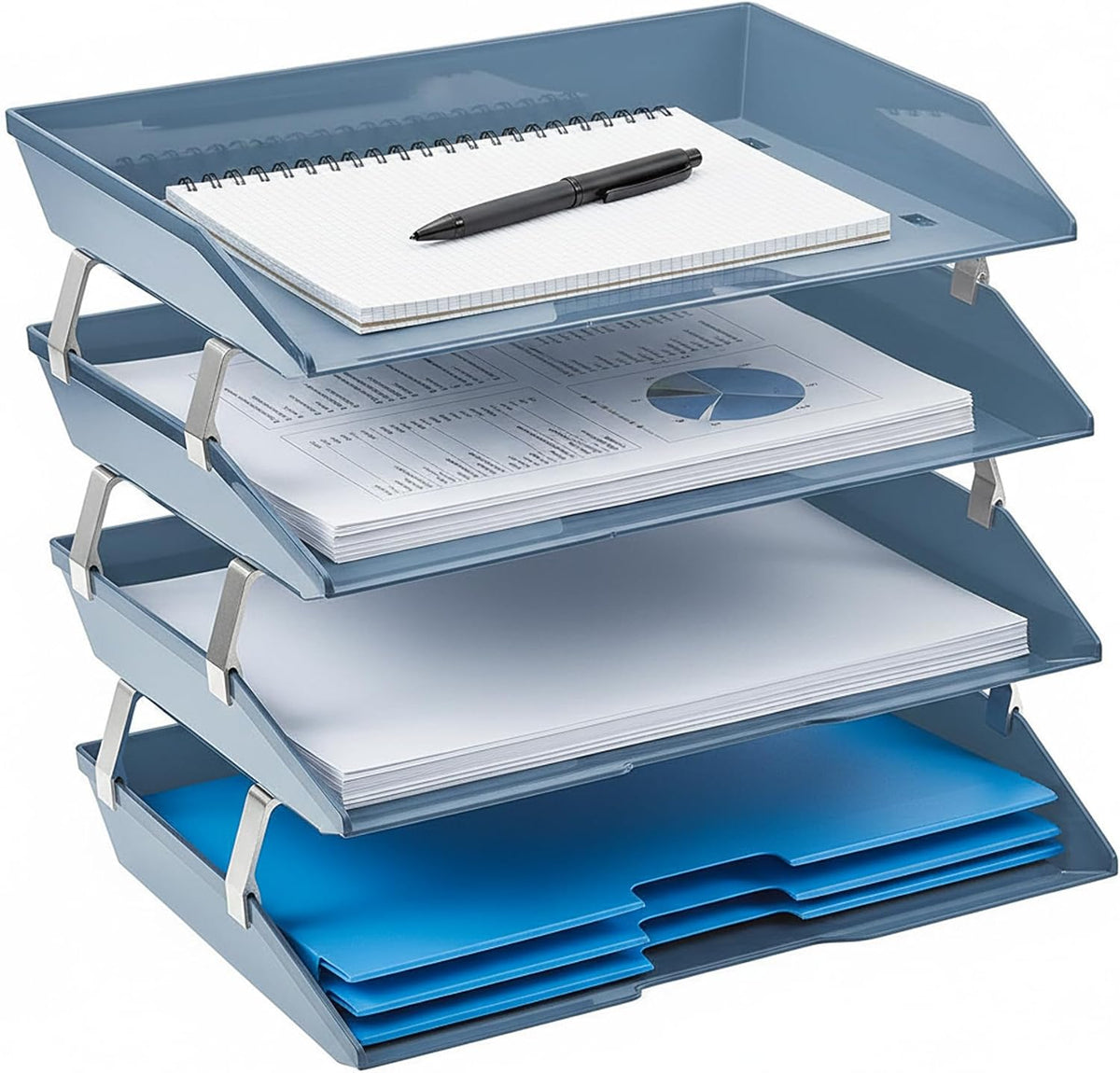 Acrimet 4 Tier Paper Letter Tray Side Load Letter Size, Office Desk File Docu...