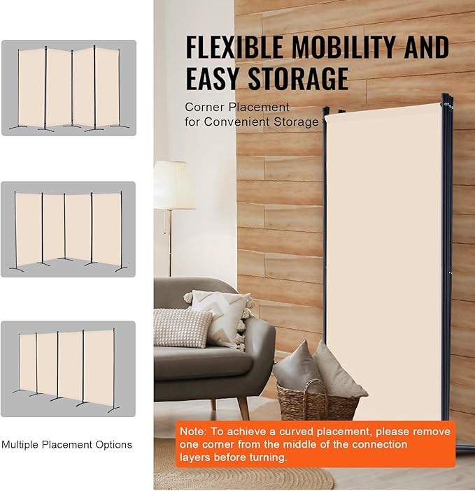 VEVOR Room Divider, 4 Panel Room Divider, Folding Privacy Screen and Portable - Image 5