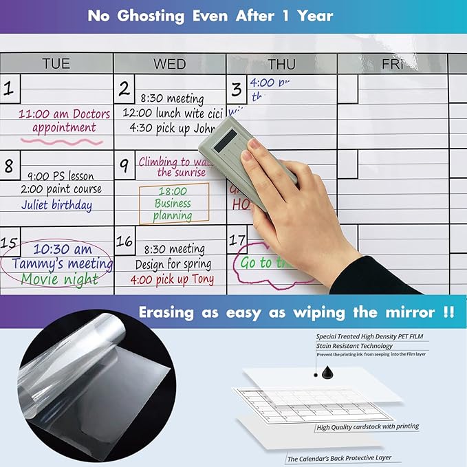 Dry Erase Two Month Laminated jumbo Wall Calendar, Huge bimonthly Vertical - Image 6