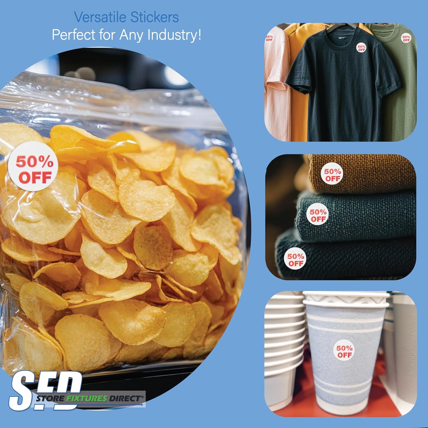 50% Percent Off Mark Down Dot Stickers, 3/4" Round Self Adhesive Retail Circle Labels, 1000 Pack