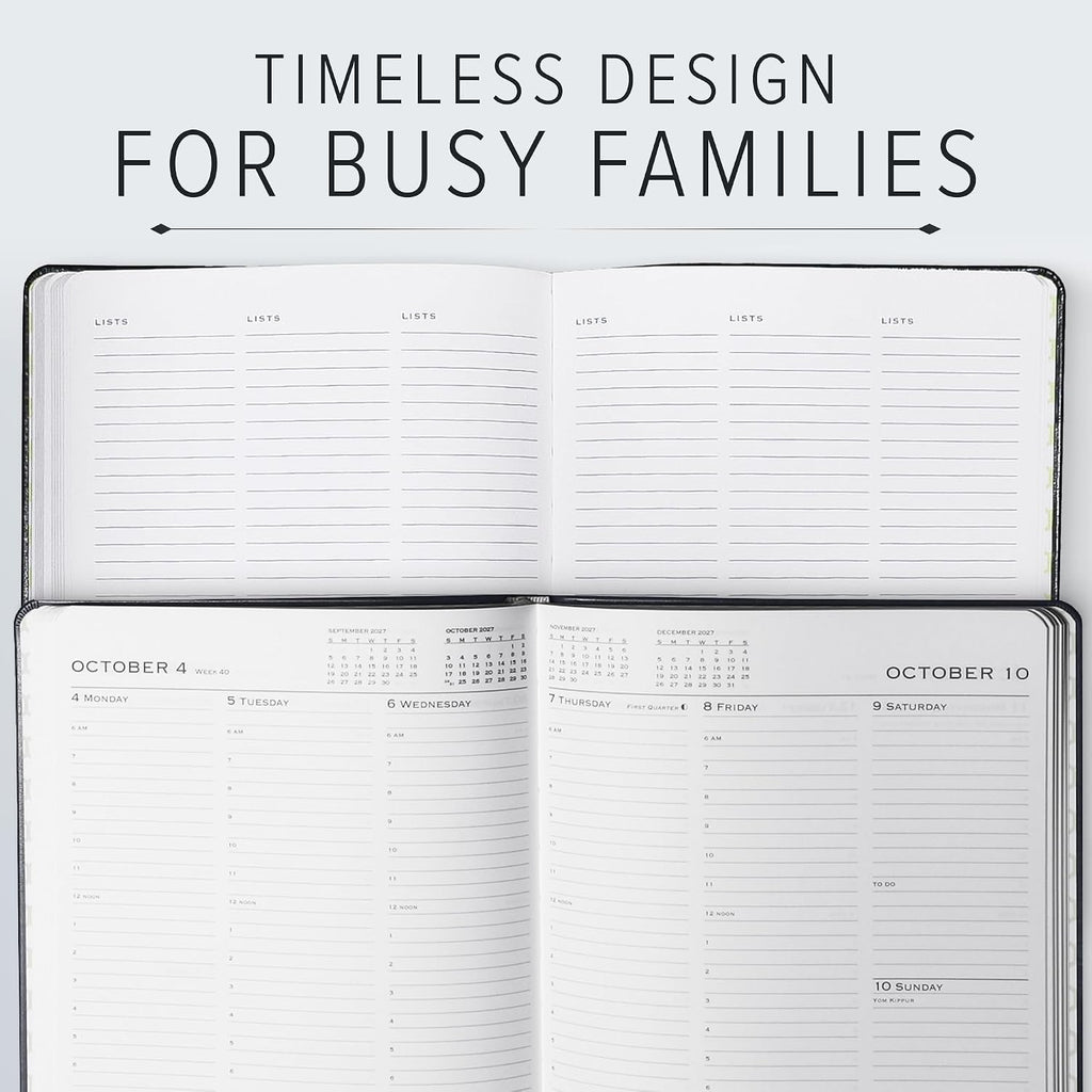 Gallery Leather Family Planner 2027 Acadia Hydrangea | for moms, Elegantly Bound Calendar Planner and Notebook with Stylish White Page Edges, 18 Months - 9x7"