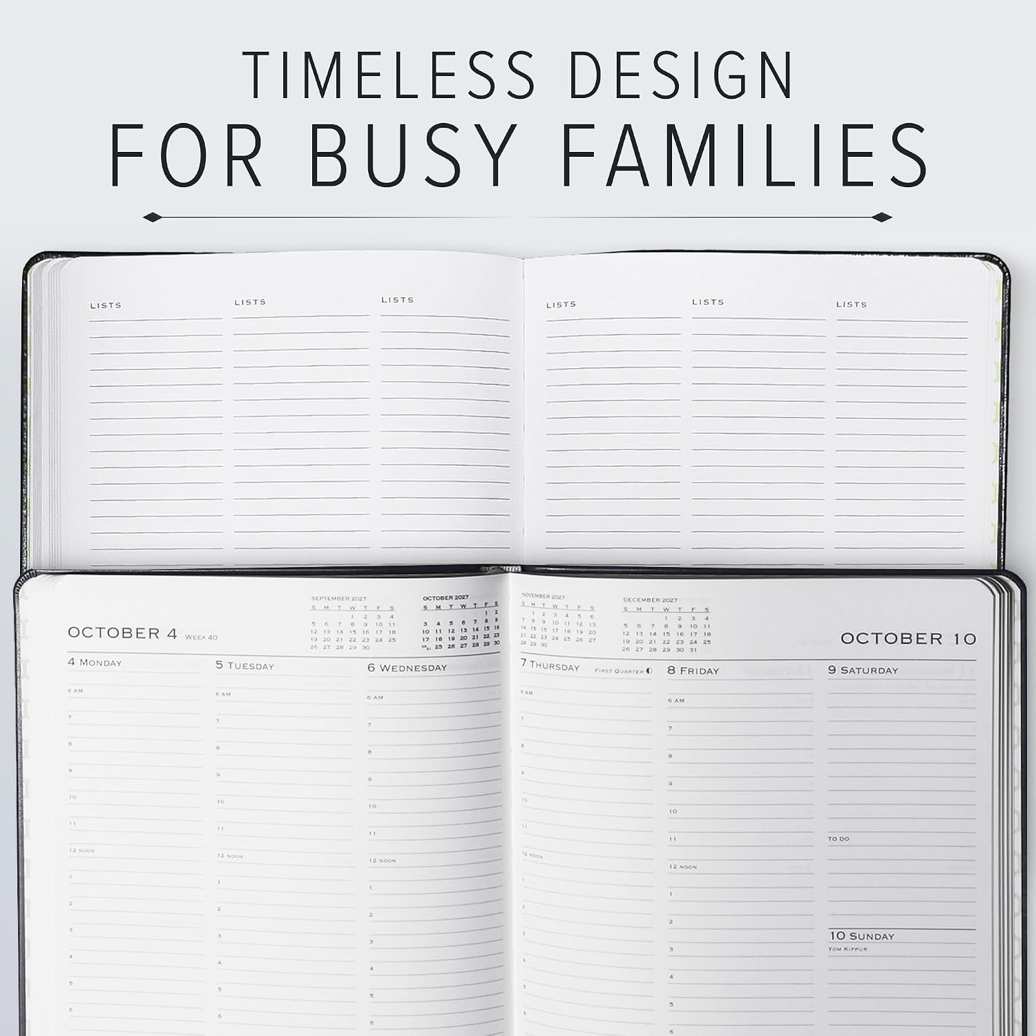 Gallery Leather Family Planner 2027 Acadia Hydrangea | for moms, Elegantly Bound Calendar Planner and Notebook with Stylish White Page Edges, 18 Months - 9x7"