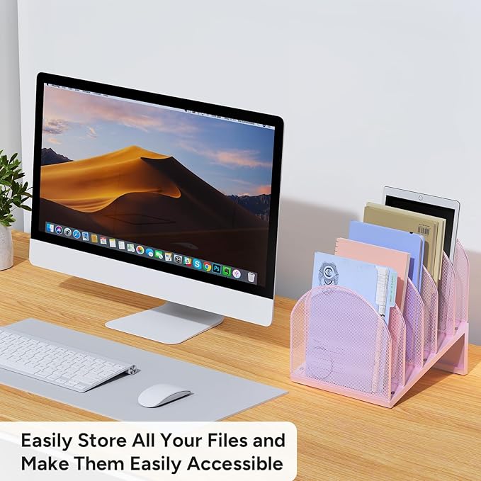 OUTIOE 5-Section Desk File Organizer, Metal Mesh Folder Organizer - Image 5