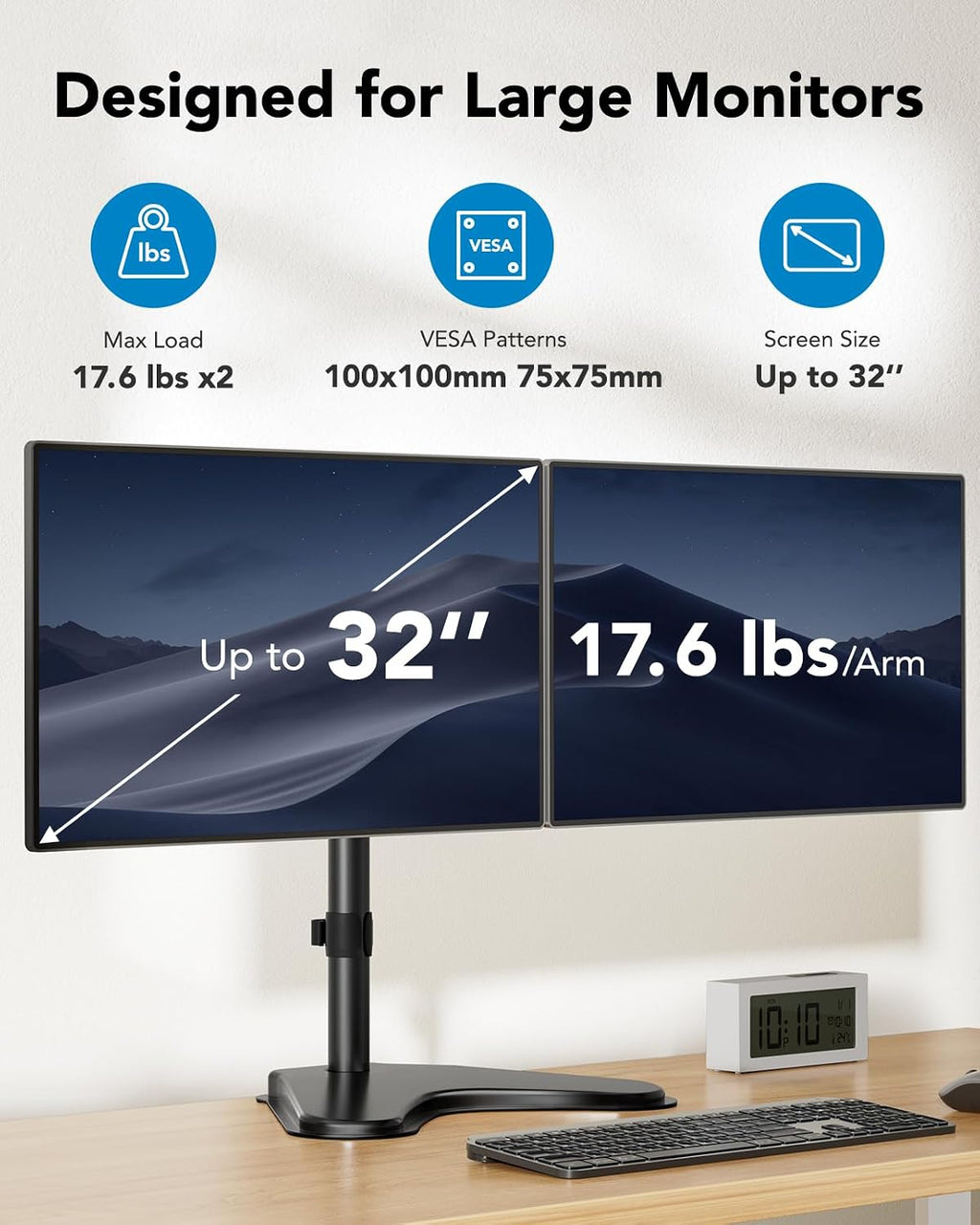 huanuo 32 inches dual monitor stand up to shown in use