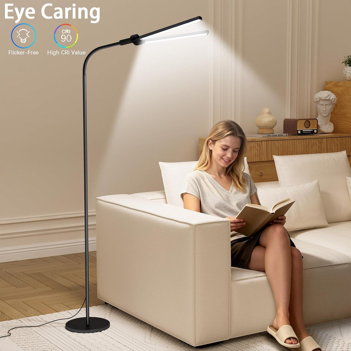 SIBRILLE 24W LED Floor Lamp, Dual Head Dimmable Modern Reading Lamp, Standing...