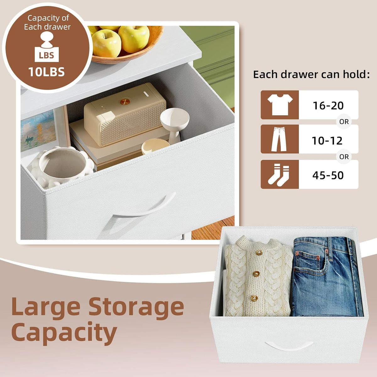 Somdot Small Dresser for Bedroom, 3 Drawer Storage Cabinet, White