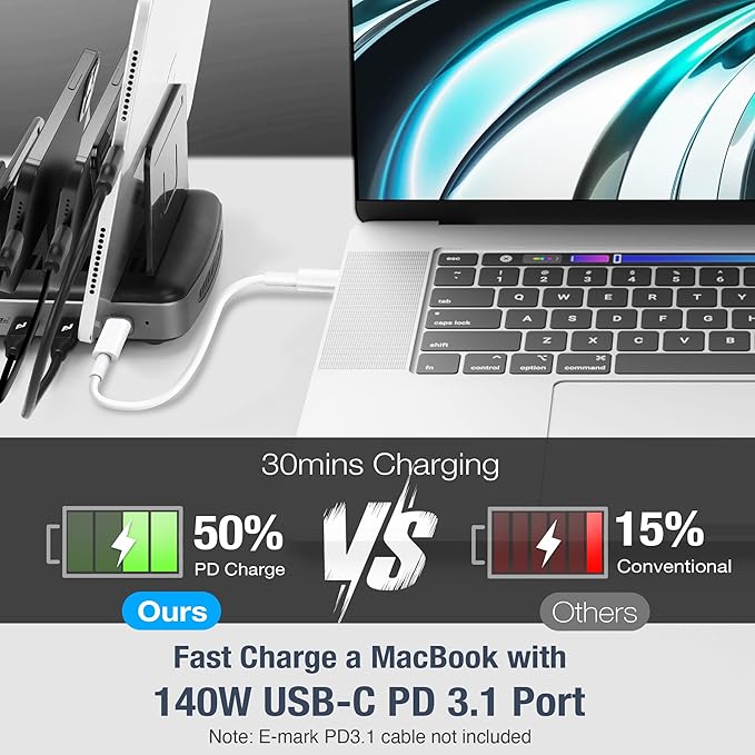 AceProAV 160W 6-Port USB-C and USB-A Charging Station Organizer - Image 2